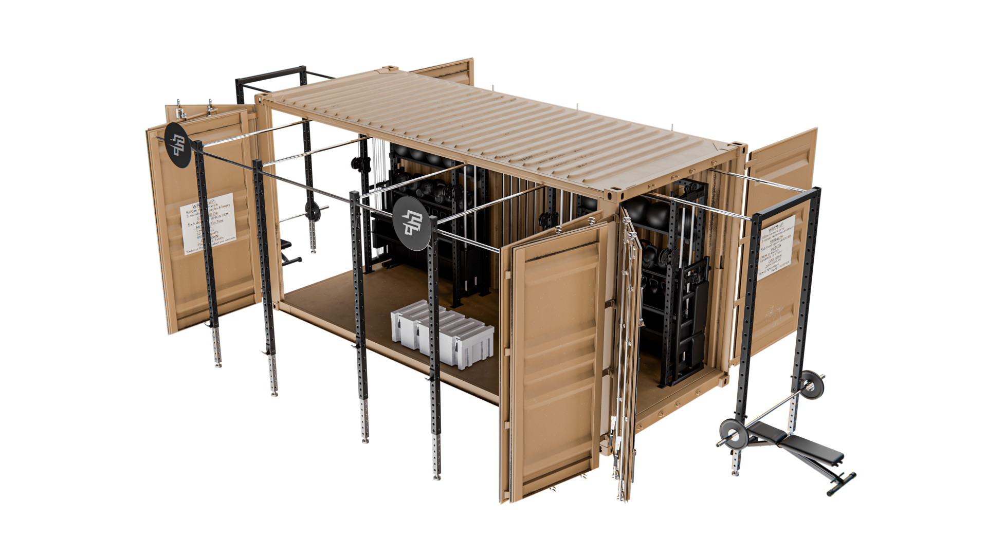 Rapid-20 isometric product render showing the open containerised training system